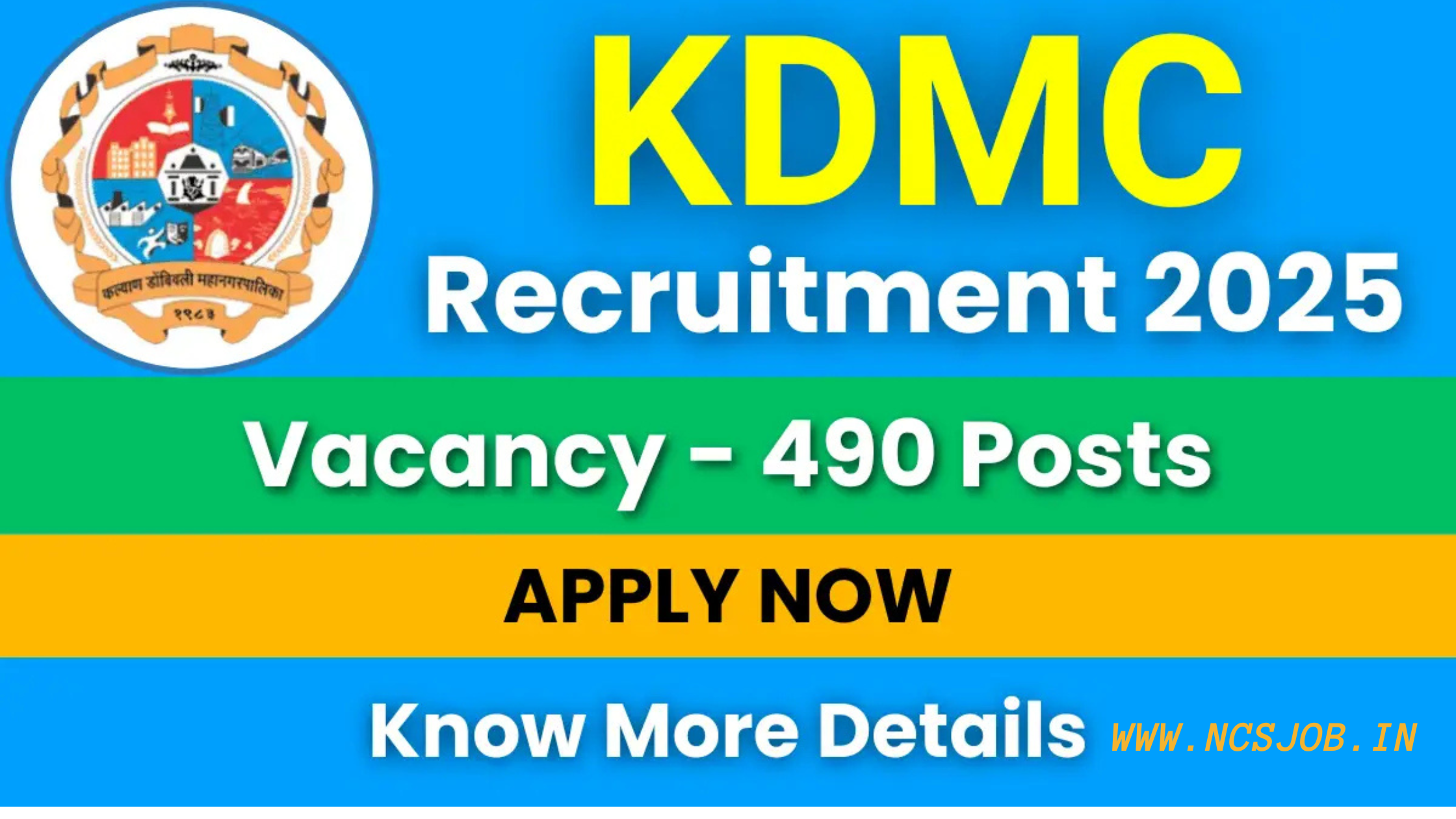 KDMC Bharti 2025 – Apply Online for Junior Engineer, Fireman & Various 490 Posts! KDMC Bharti 2025